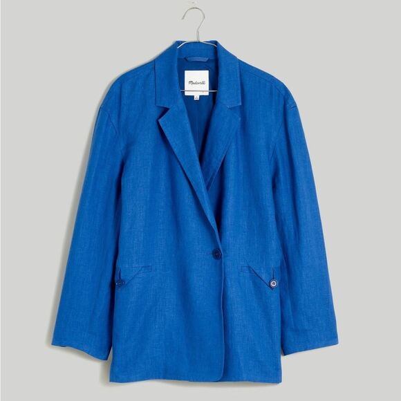 Madewell Double-Breasted Crossover Blazer in 100% Linen blue Women’s Sz XXS NWOT - Picture 6 of 13